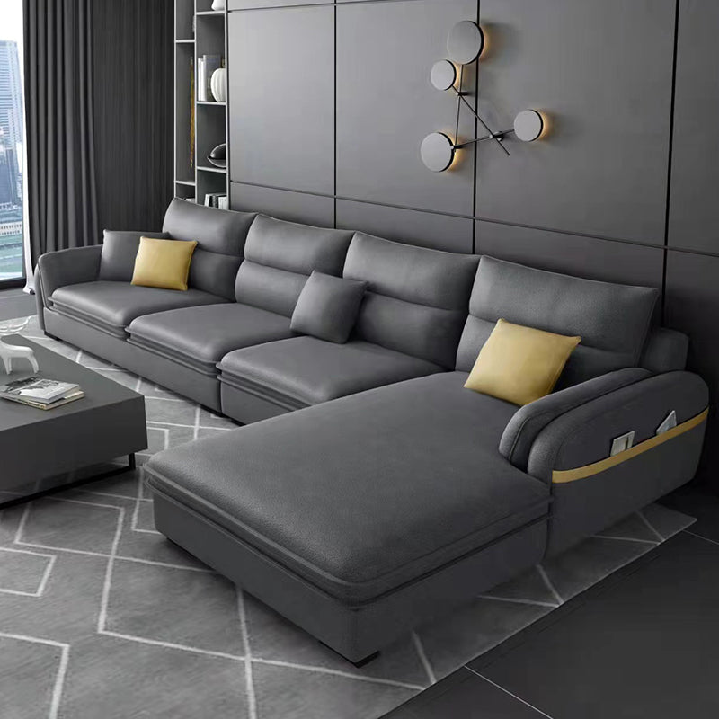 Contemporary Right Hand Facing Sectional with Pillowed Back Cushions for Four People