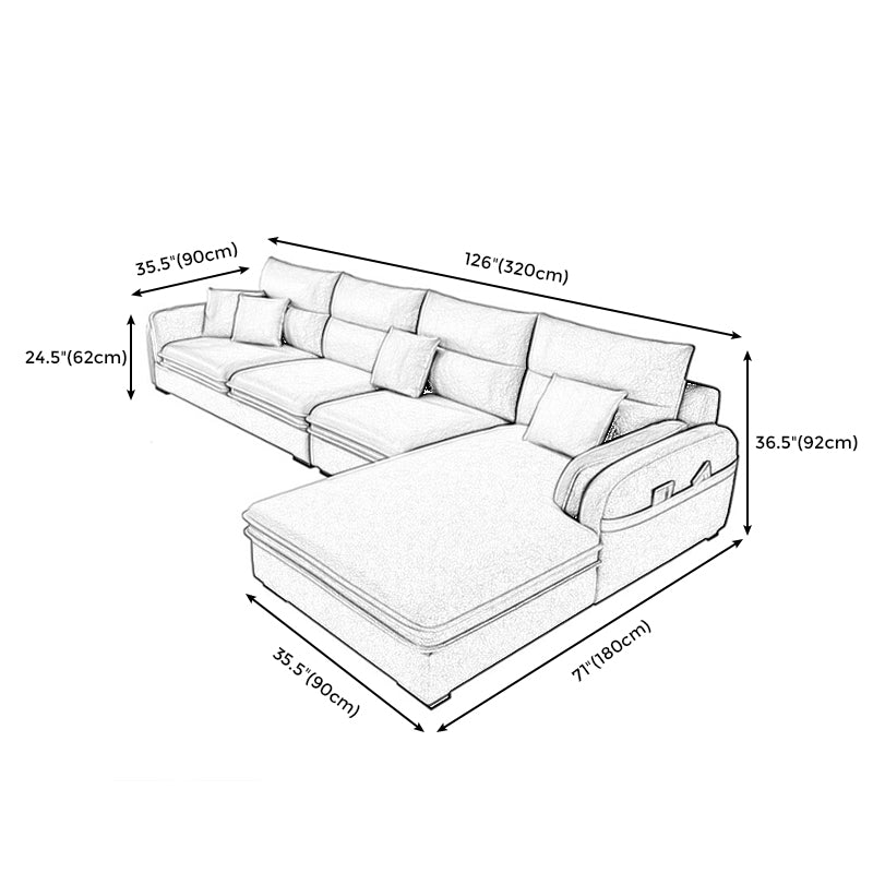 Mano destro contemporaneo rivolto in sezione con cuscini alla schiena a filo per quattro persone