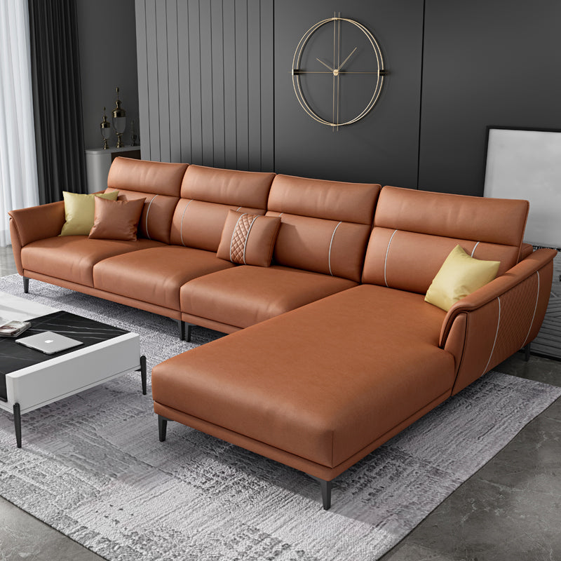 Contemporary Modular Sectional with Pillowed Back Cushions for Four People