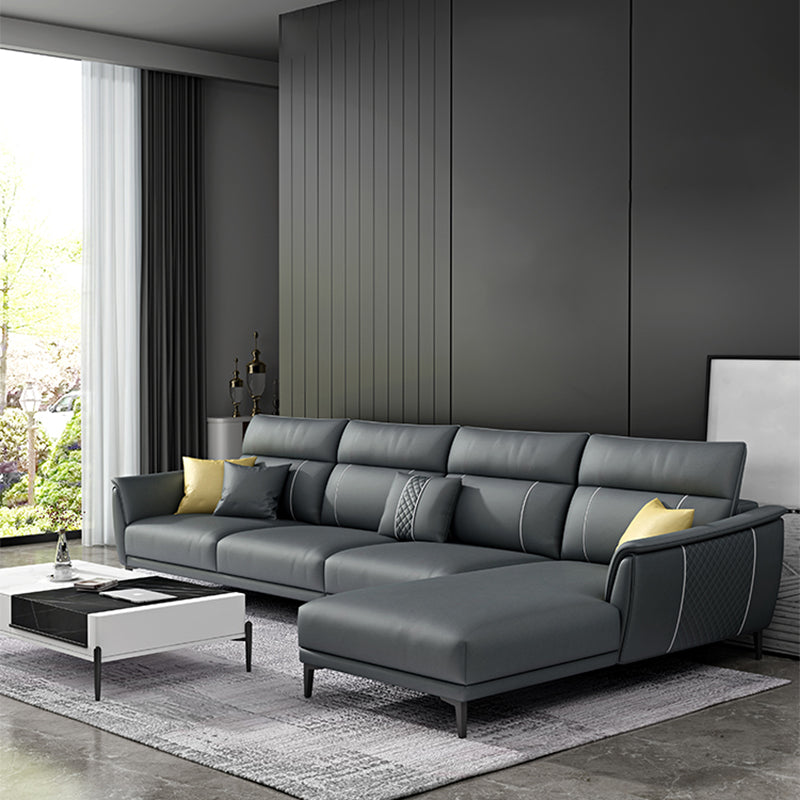 Contemporary Modular Sectional with Pillowed Back Cushions for Four People