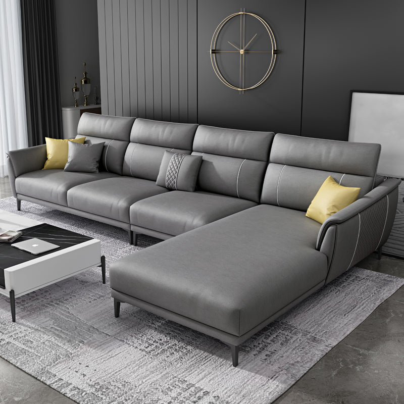 Contemporary Modular Sectional with Pillowed Back Cushions for Four People