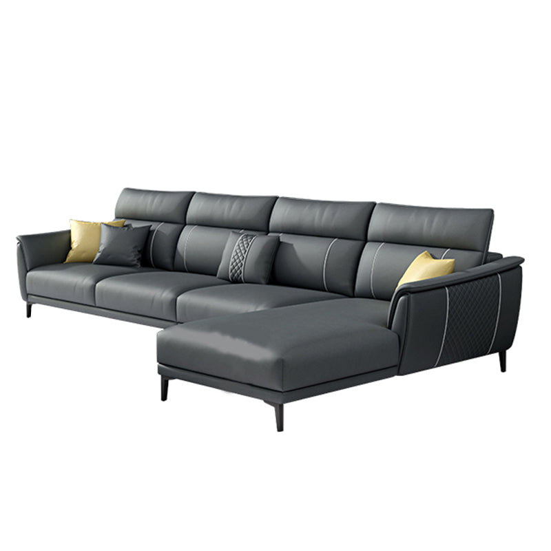Contemporary Modular Sectional with Pillowed Back Cushions for Four People