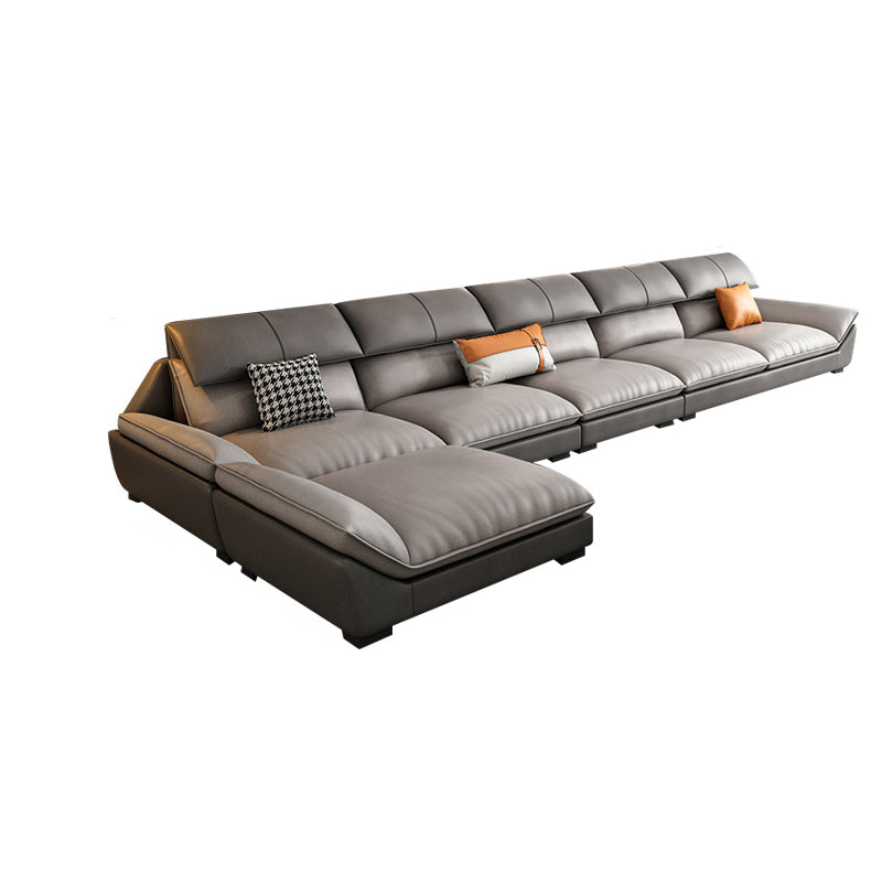 Grey Stain-Resistant Faux Leather Pillow Top Arm Sofa/Sectional for Living Room