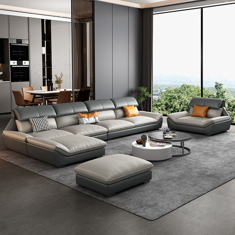 Grey Stain-Resistant Faux Leather Pillow Top Arm Sofa/Sectional for Living Room