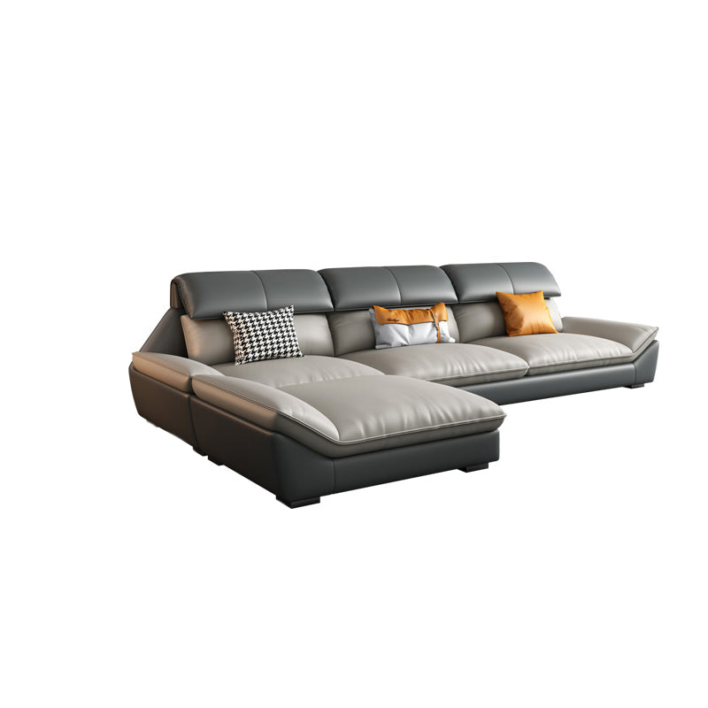 Grey Stain-Resistant Faux Leather Pillow Top Arm Sofa/Sectional for Living Room