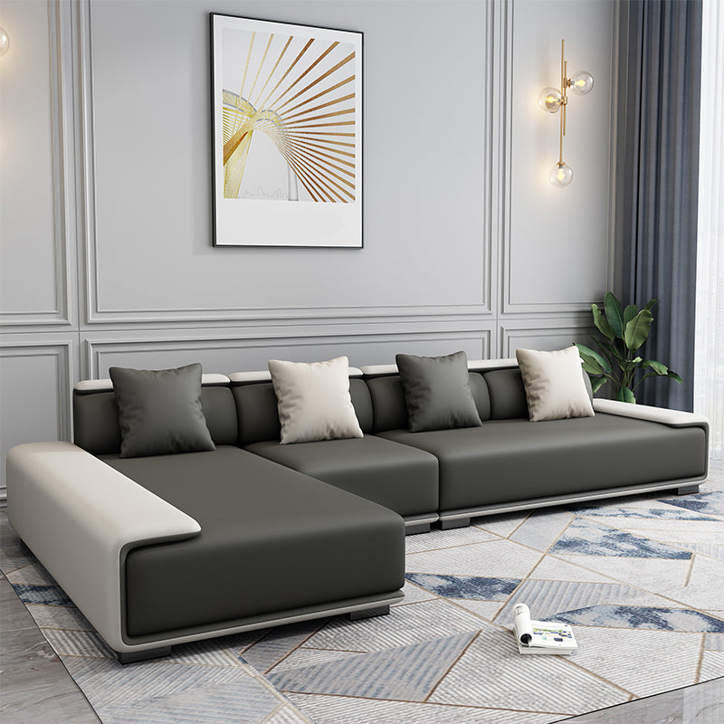 Contemporary Modular L-Shape Sectional with Pillowed Back Cushions