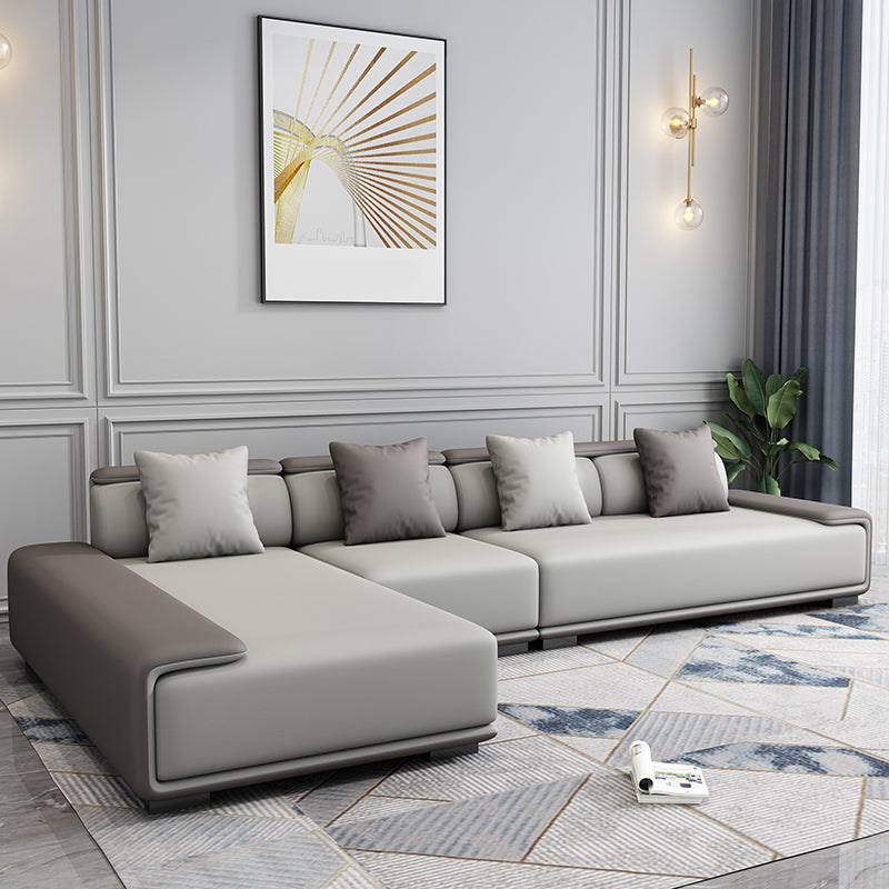 Contemporary Modular L-Shape Sectional with Pillowed Back Cushions