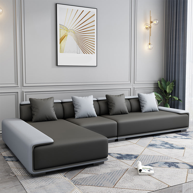 Contemporary Modular L-Shape Sectional with Pillowed Back Cushions