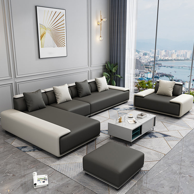 Contemporary Modular L-Shape Sectional with Pillowed Back Cushions