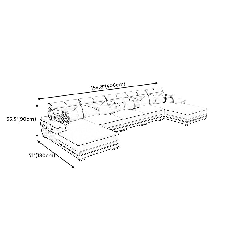 159.44" L x 70.86" W x 35.43" H Adjustable Faux Leather Pillow Top Arm Sectional