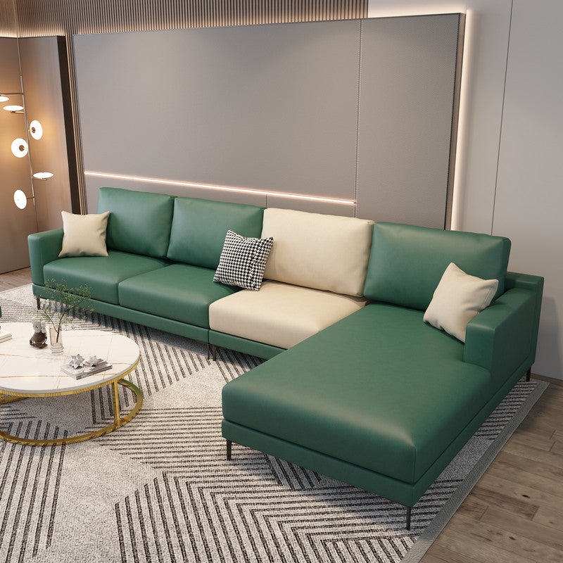 Scandinavian Modular Sectional with Recessed Arm and Pillowed Back Cushions