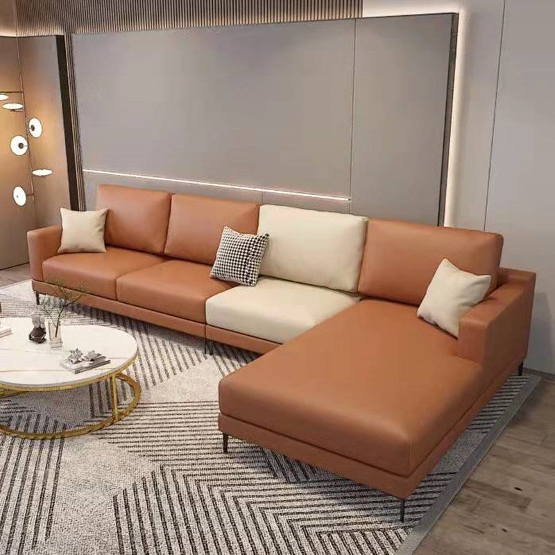 Scandinavian Modular Sectional with Recessed Arm and Pillowed Back Cushions