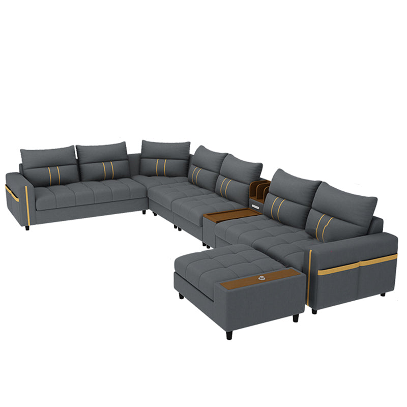 Square Arm Cotton Blend and Faux Leather Sectionals Sofas with Storage