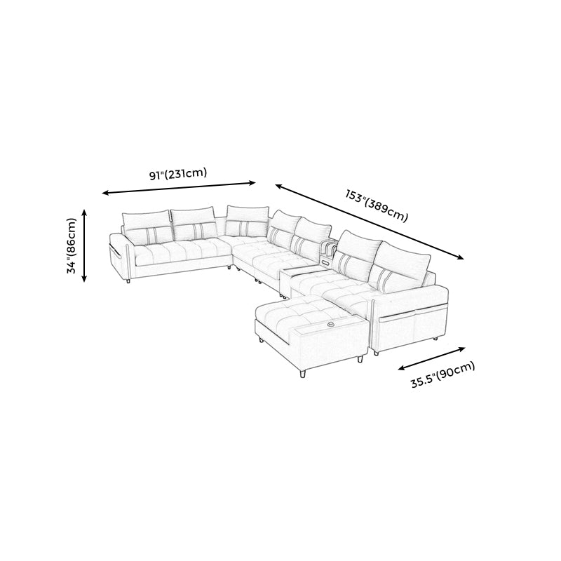 Square Arm Cotton Blend and Faux Leather Sectionals Sofas with Storage