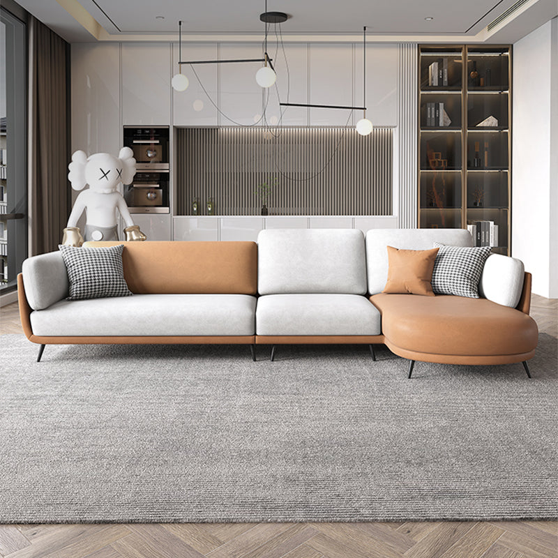 Faux Leather Scandinavian L-Shape Sectional with Pillowed Back Cushions