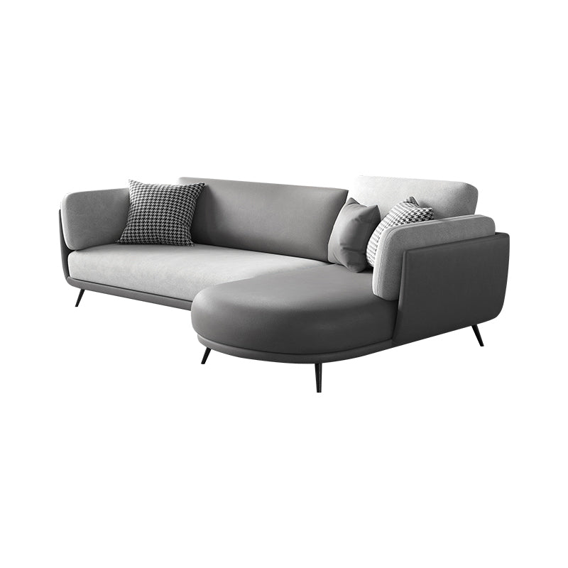 Faux Leather Scandinavian L-Shape Sectional with Pillowed Back Cushions