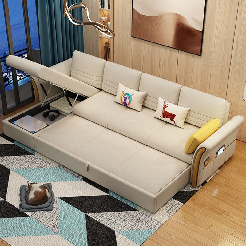 Cotton Blend and Faux Leather Convertible Sectionals Sofas with Storage in Yellow