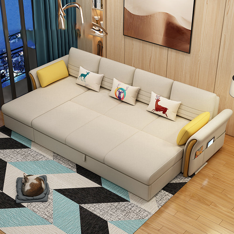 Cotton Blend and Faux Leather Convertible Sectionals Sofas with Storage in Yellow