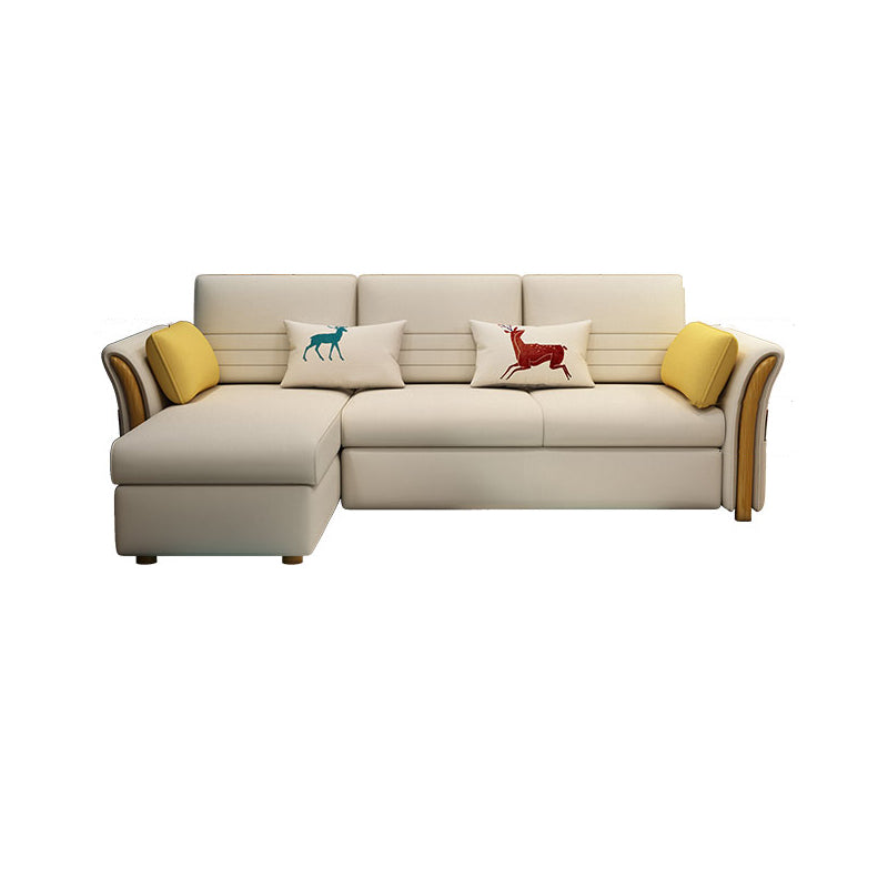 Cotton Blend and Faux Leather Convertible Sectionals Sofas with Storage in Yellow