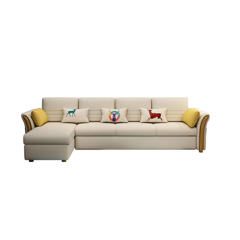 Cotton Blend and Faux Leather Convertible Sectionals Sofas with Storage in Yellow