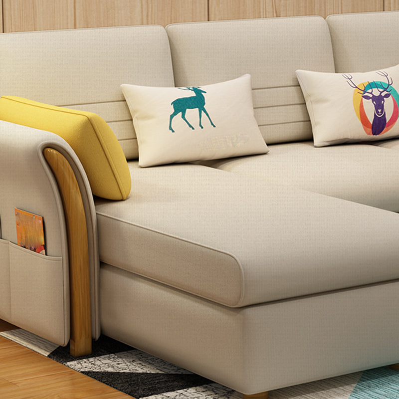 Cotton Blend and Faux Leather Convertible Sectionals Sofas with Storage in Yellow