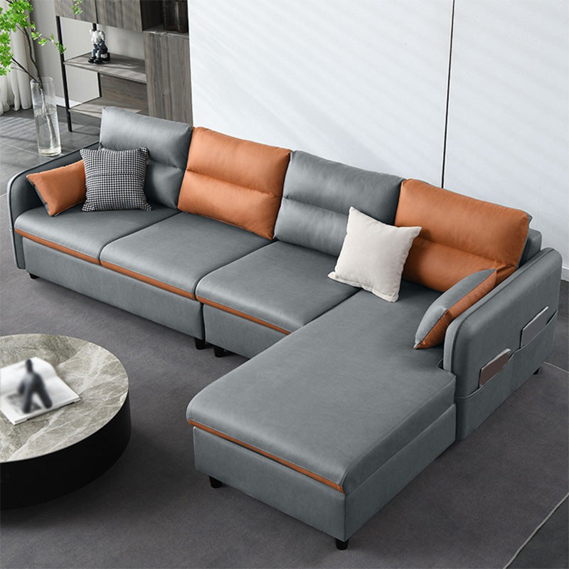 Modern Faux Leather Sectional Square Arm for Living Room with Storage