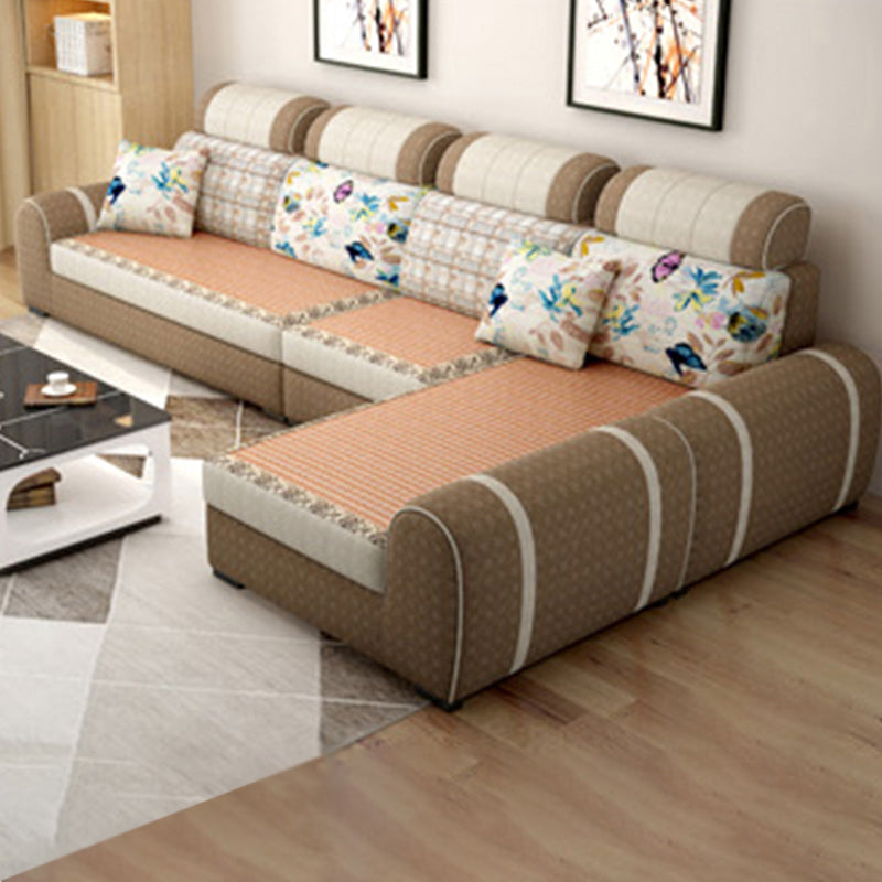 120.08"L x 70.87"W x 37.4"H Farmhouse Fabric Cushion Back Sectionals with Pillows