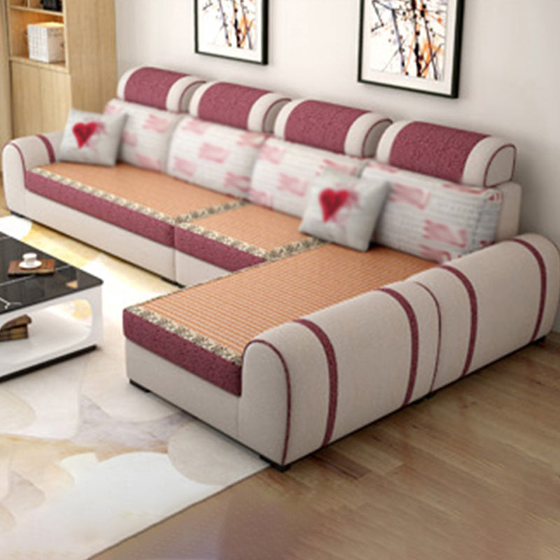 120.08"L x 70.87"W x 37.4"H Farmhouse Fabric Cushion Back Sectionals with Pillows