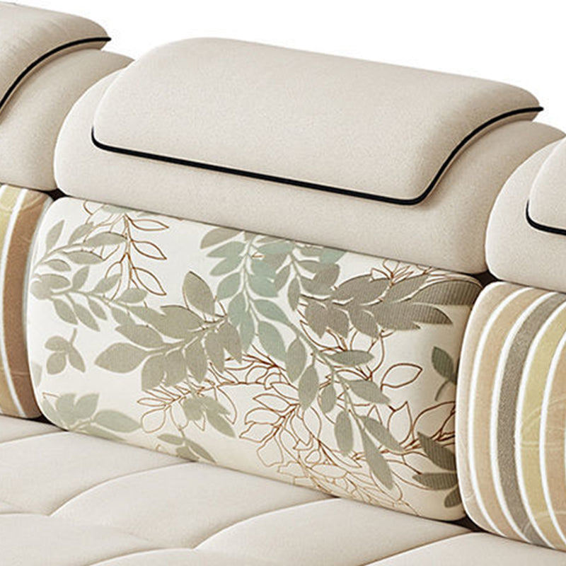 Cream Contemporary Pillow Top Arm Sectional for Living Room, Apartment