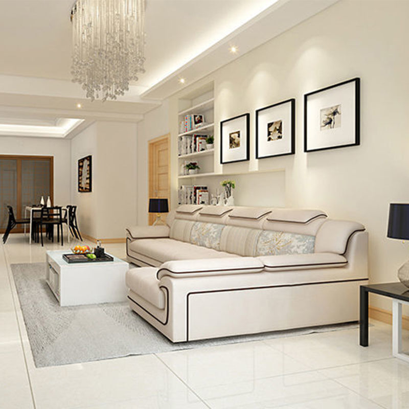 Cream Contemporary Pillow Top Arm Sectional for Living Room, Apartment