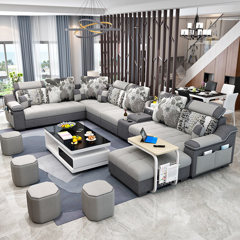 Sloped Arms Pillowed Back Cushions Sectionals Sofas for Living Room