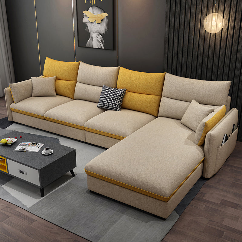 Square Arm Pillowed Back Cushions 4-Seater Sectional Sofa with Chaise