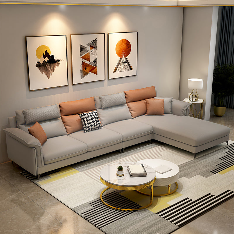 Stain-Resistant L-Shape Flared Arm Sectional Sofa with Chaise for Four People