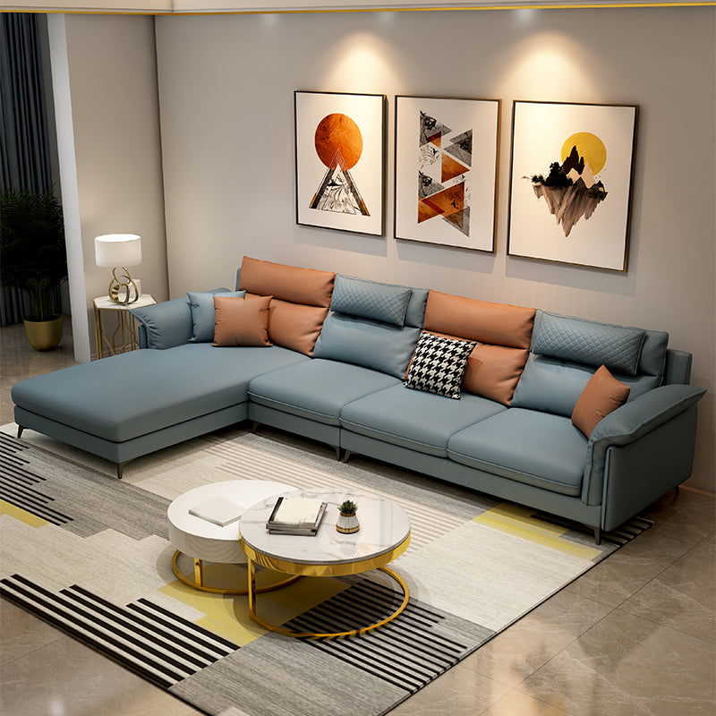 Stain-Resistant L-Shape Flared Arm Sectional Sofa with Chaise for Four People