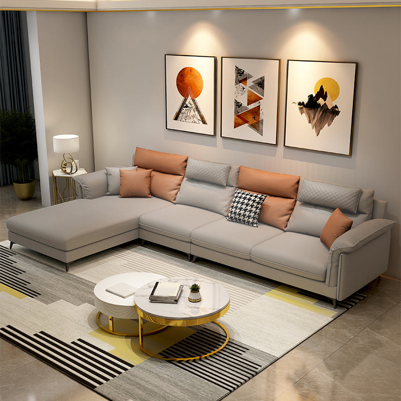 Stain-Resistant L-Shape Flared Arm Sectional Sofa with Chaise for Four People