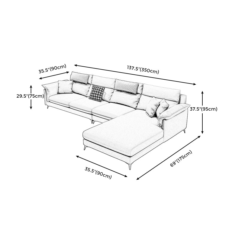 Stain-Resistant L-Shape Flared Arm Sectional Sofa with Chaise for Four People