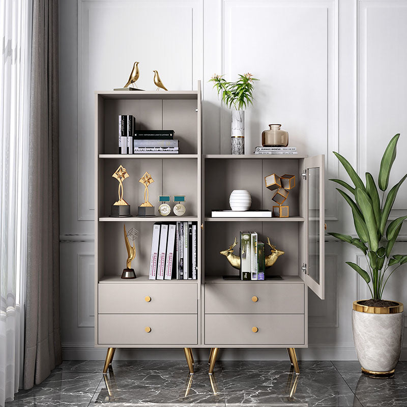 Glam Vertical Standard Bookcase Manufactured Wood Bookcase with Door and Drawers