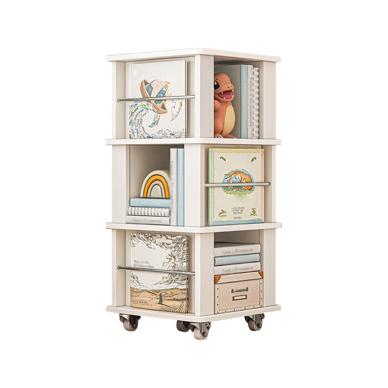 Libreria per angoli in legno fabbricato scandinavo libreria verticale con ruote di caster