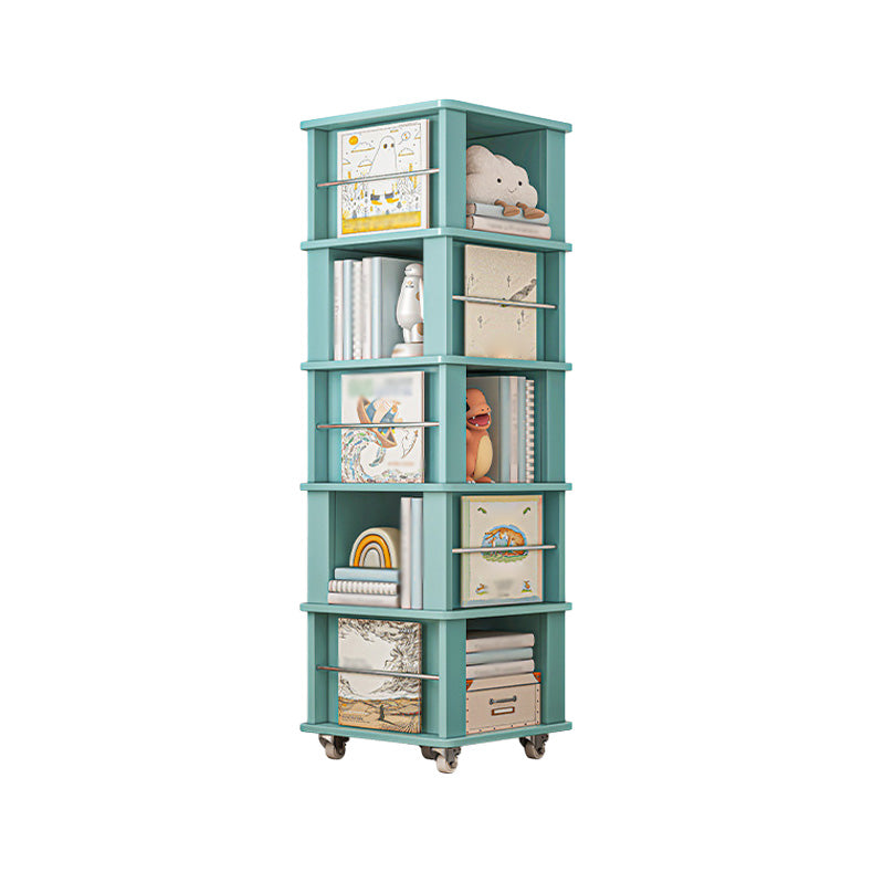 Libreria per angoli in legno fabbricato scandinavo libreria verticale con ruote di caster