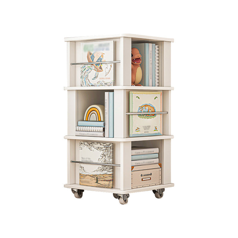 Libreria per angoli in legno fabbricato scandinavo libreria verticale con ruote di caster