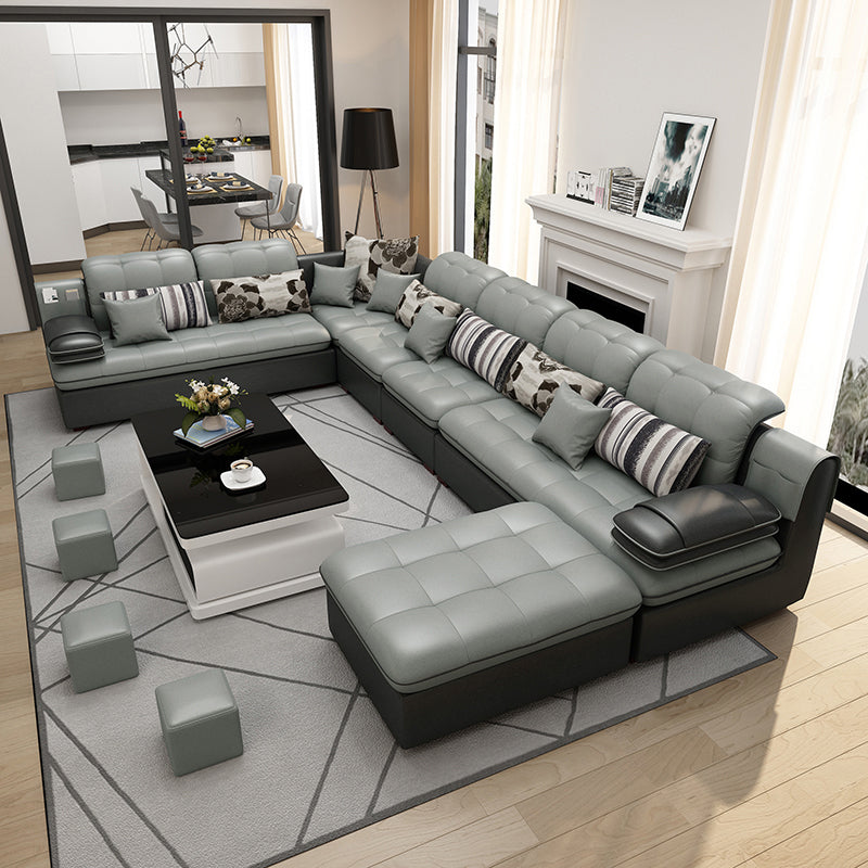 Cushion Back Sectional Tufted Pillow Top Arm Sofa for Living Room