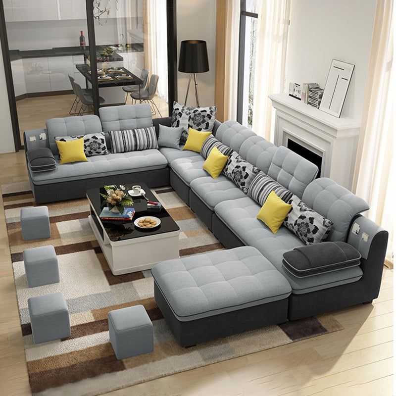 Cushion Back Pillow Top Arm Tufted Sectional Sofa Set for Living Room