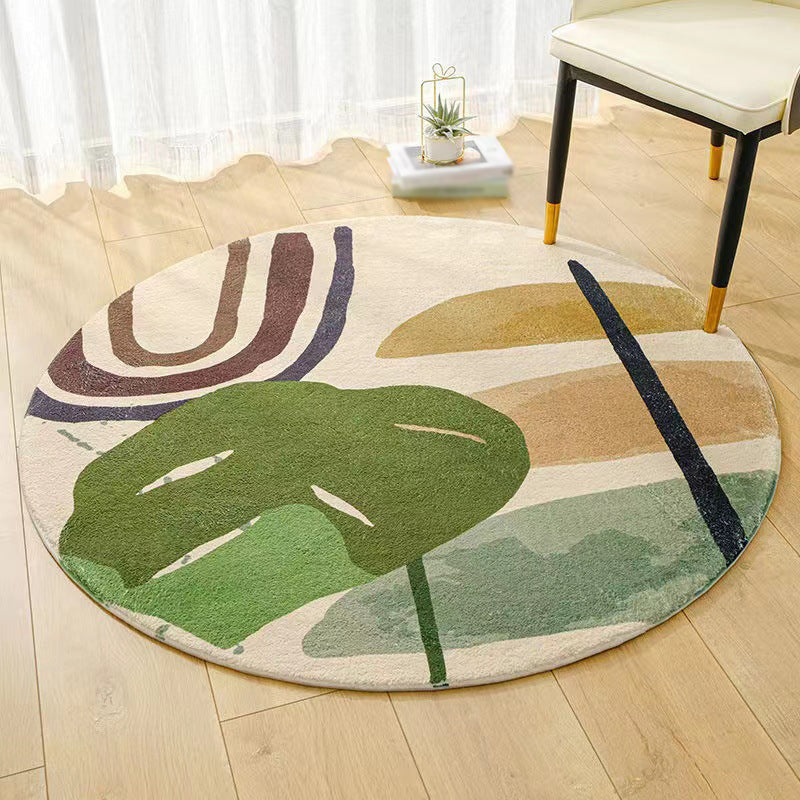 Dark Green Modern Rug Polyester Plant Rug Washable Rug for Living Room