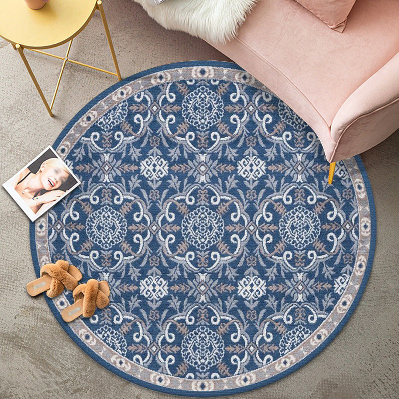 Denim Blue Graphic Rug Polyester Modern Rug Washable Rug for Living Room