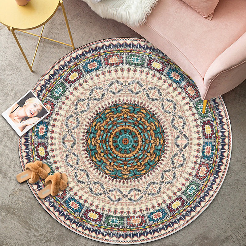 Denim Blue Graphic Rug Polyester Modern Rug Washable Rug for Living Room