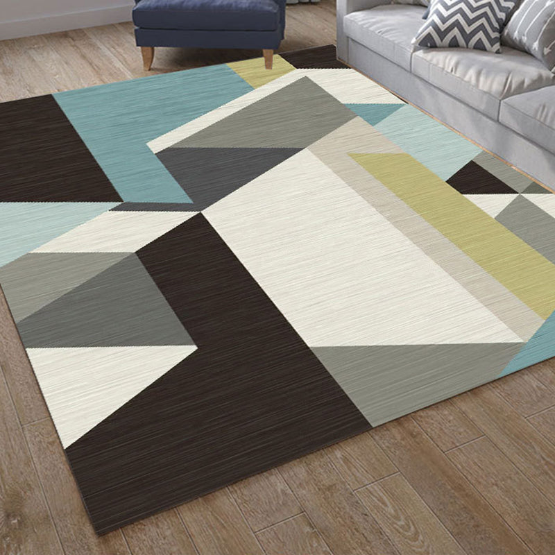 Dunkelbrauner geometrischer Druckteppich Polyester Moderner Teppich Waschbar Teppich für Wohnzimmer
