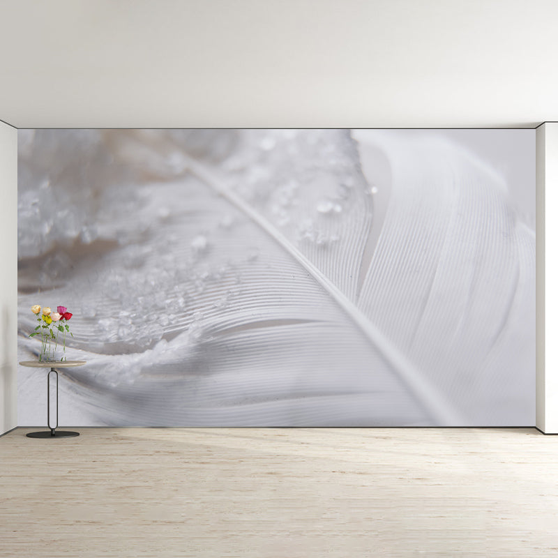 Photography Stain Resistant Mural Wallpaper Soft Feathers Sleeping Room Wall Mural