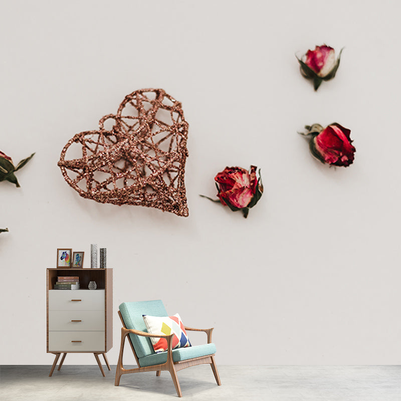 Romantic Rose Resistant Mural Wallpaper Environment Friendly Sleeping Room Wall Mural