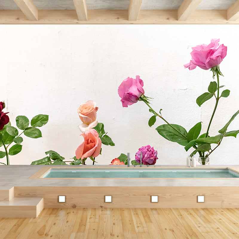 Romantic Rose Resistant Mural Wallpaper Environment Friendly Sleeping Room Wall Mural