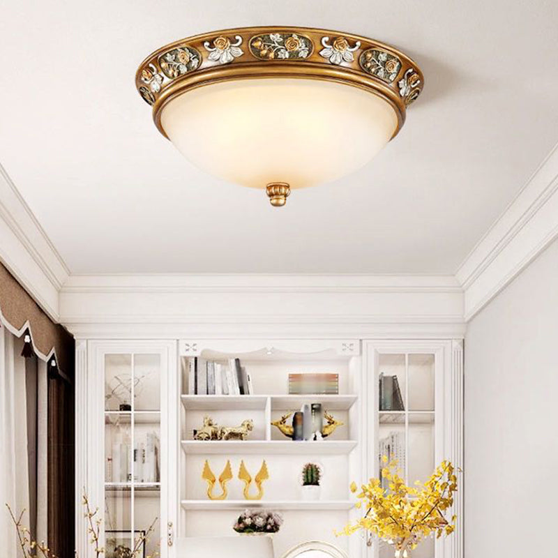 Dome Hallway Flush Ceiling Light Traditional White Glass Brown Flush Mount Light Fixture